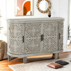Buffet avec portes à motifs rétro en relief et pieds en bois de sapin – Noir / Blanc / Gris antique / Bleu marine, MDF