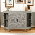 Buffet avec portes à motifs rétro en relief et pieds en bois de sapin – Noir / Blanc / Gris antique / Bleu marine, MDF
