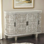 Buffet avec portes à motifs rétro en relief et pieds en bois de sapin – Noir / Blanc / Gris antique / Bleu marine, MDF