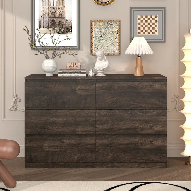 Commode 6 tiroirs à bords arrondis – Marron / Gris / Gris foncé, surface anti-rayures