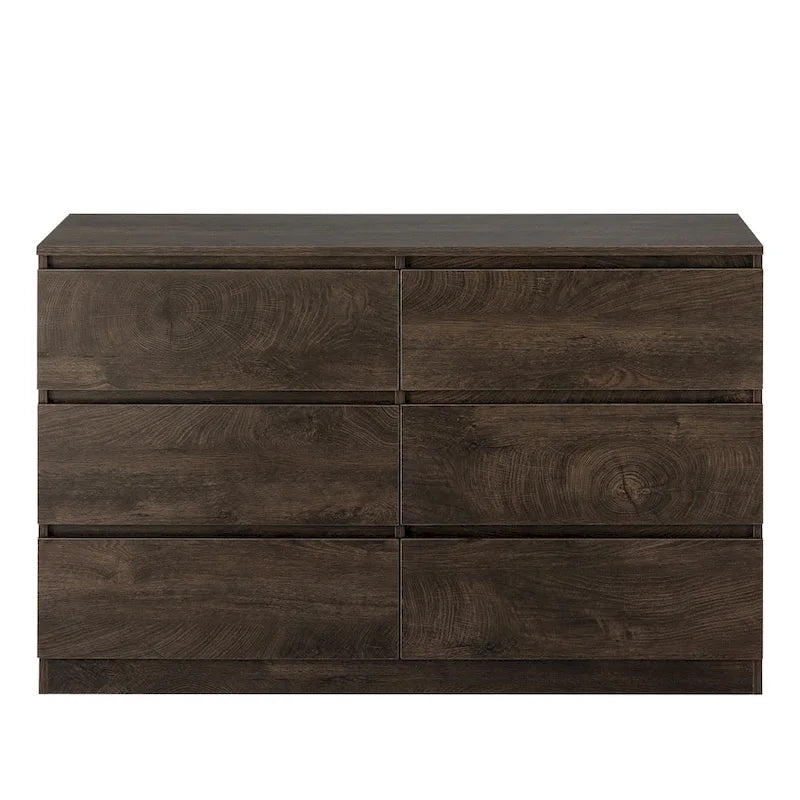Commode 6 tiroirs à bords arrondis – Marron / Gris / Gris foncé, surface anti-rayures