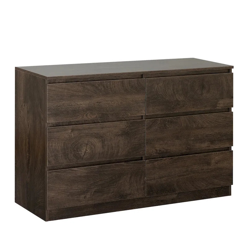 Commode 6 tiroirs à bords arrondis – Marron / Gris / Gris foncé, surface anti-rayures