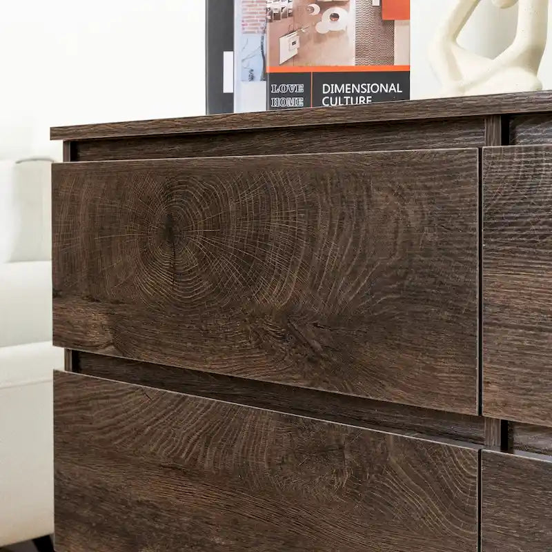 Commode 6 tiroirs à bords arrondis – Marron / Gris / Gris foncé, surface anti-rayures