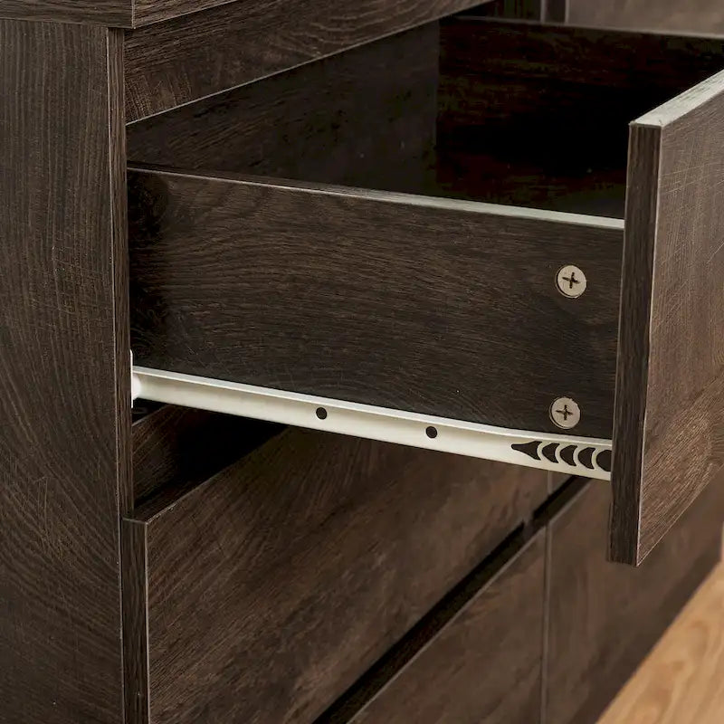 Commode 6 tiroirs à bords arrondis – Marron / Gris / Gris foncé, surface anti-rayures