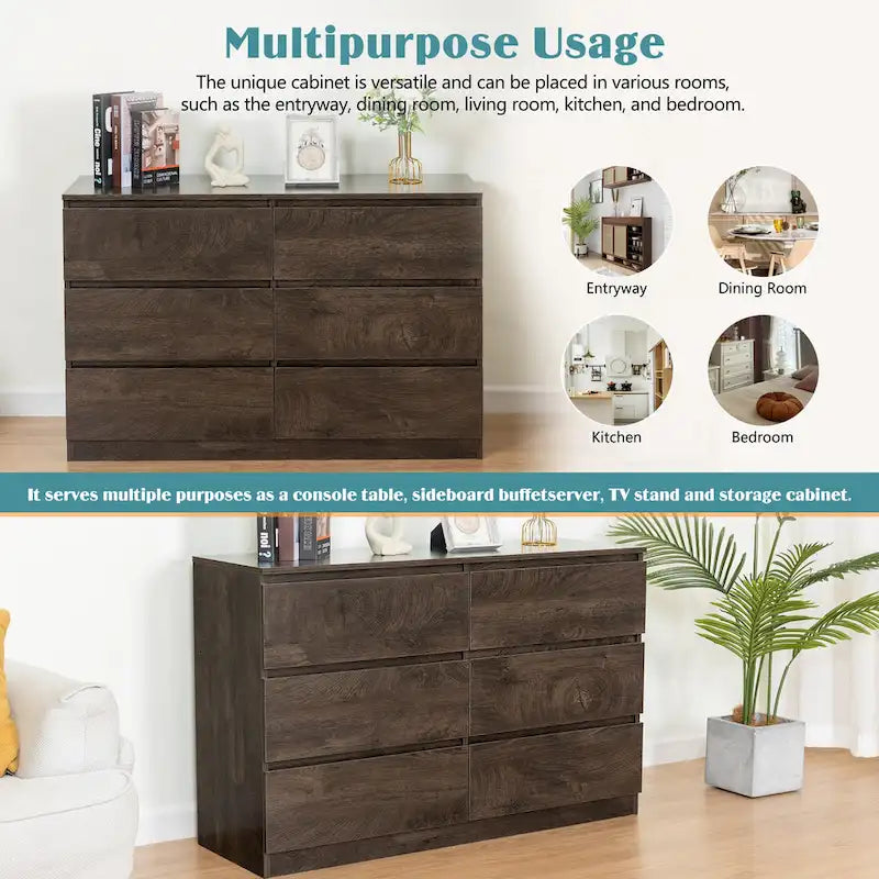 Commode 6 tiroirs à bords arrondis – Marron / Gris / Gris foncé, surface anti-rayures