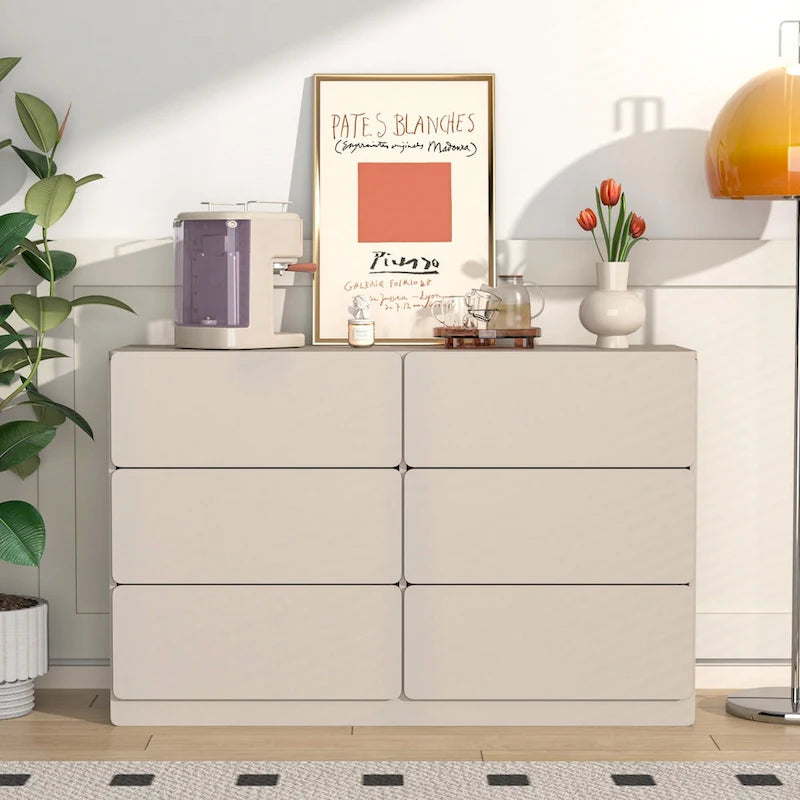 Commode 6 tiroirs à bords arrondis – Marron / Gris / Gris foncé, surface anti-rayures