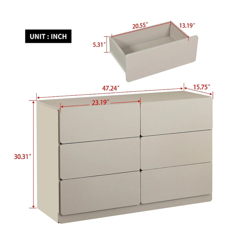 Commode 6 tiroirs à bords arrondis – Marron / Gris / Gris foncé, surface anti-rayures