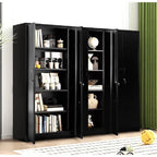 Armoire de rangement métallique à 2 portes verrouillables – Noir / Blanc crème / Gris, 4 étagères réglables, 180 cm de hauteur