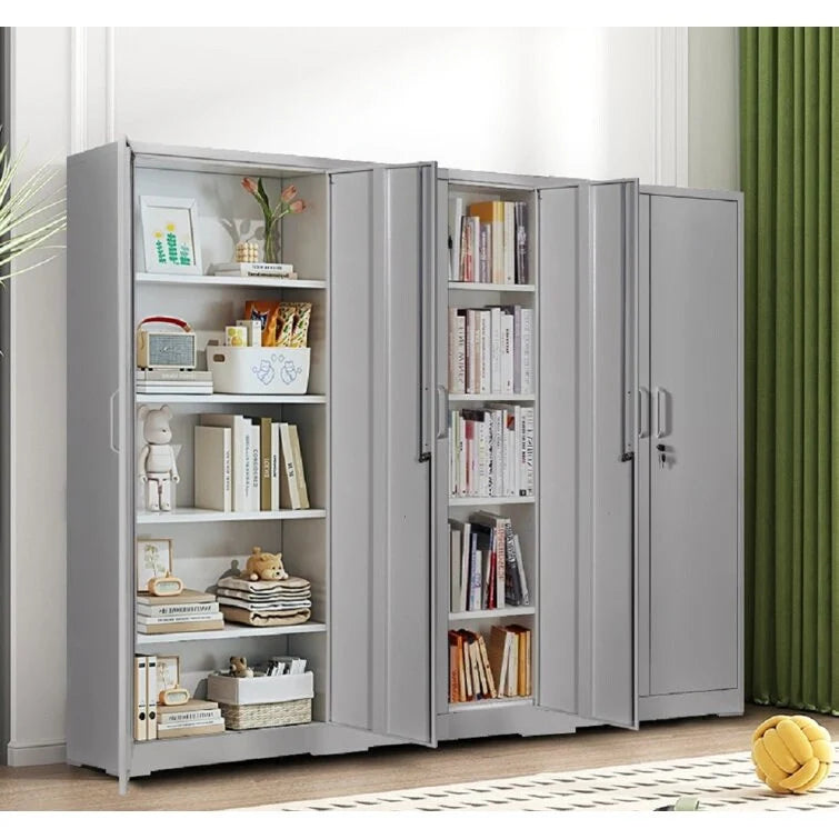 Armoire de rangement métallique à 2 portes verrouillables – Noir / Blanc crème / Gris, 4 étagères réglables, 180 cm de hauteur