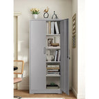 Armoire de rangement métallique à 2 portes verrouillables – Noir / Blanc crème / Gris, 4 étagères réglables, 180 cm de hauteur