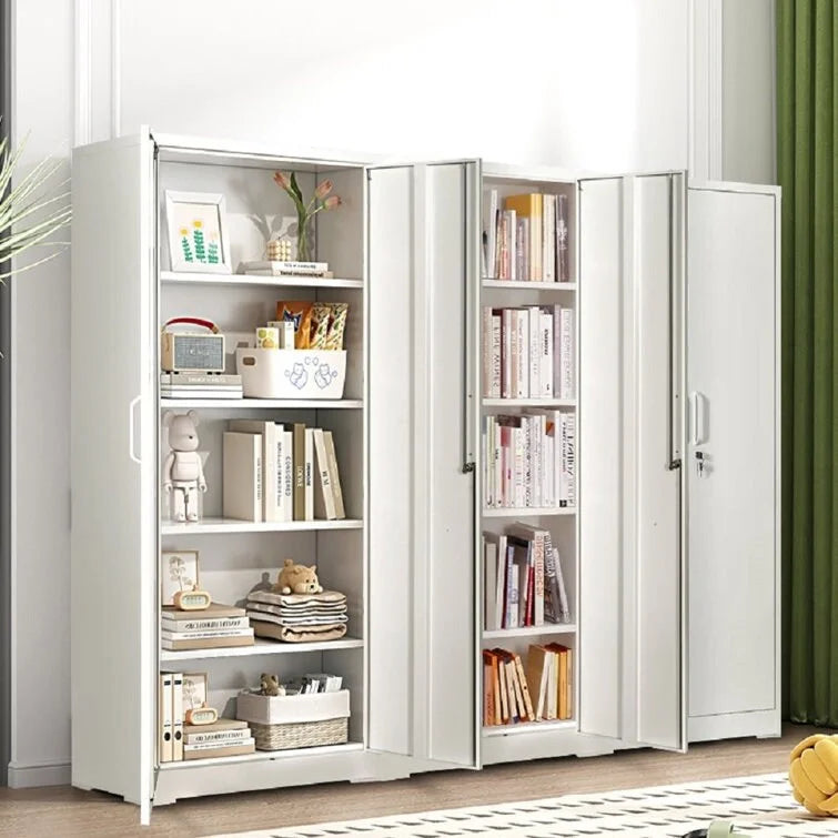 Armoire de rangement métallique à 2 portes verrouillables – Noir / Blanc crème / Gris, 4 étagères réglables, 180 cm de hauteur