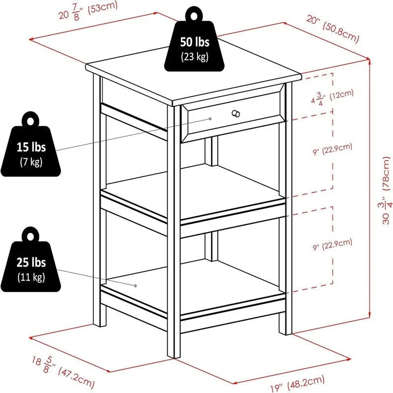 Meuble d'imprimante d'appoint à 2 étagères et 1 tiroir – Noyer / Blanc / Noir, Bois composite