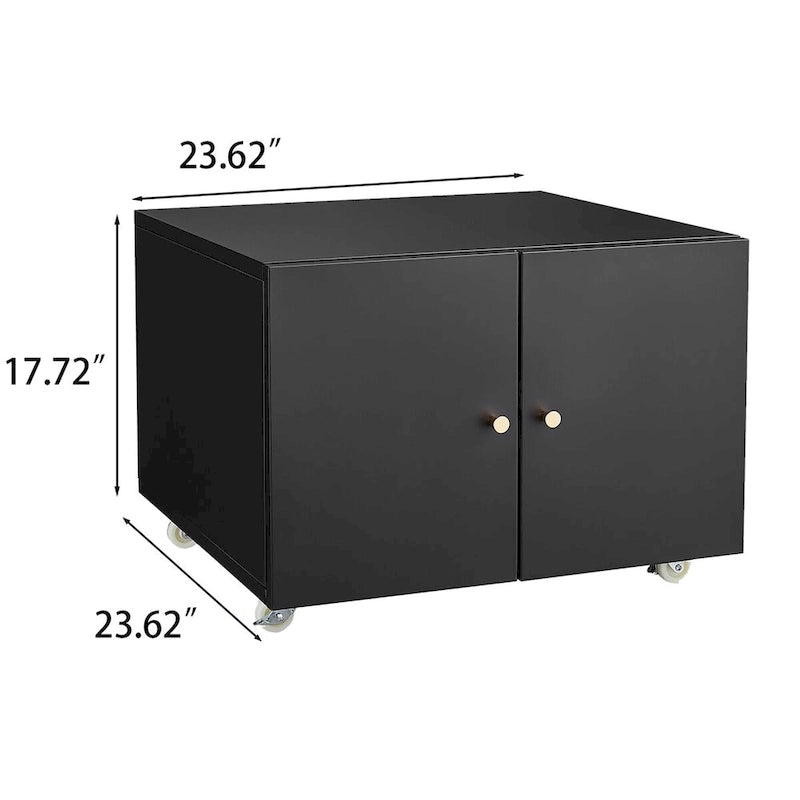 Meuble d'imprimante mobile à 2 portes avec 4 roulettes et étagère réglable – Noir, Acier, Fermeture magnétique