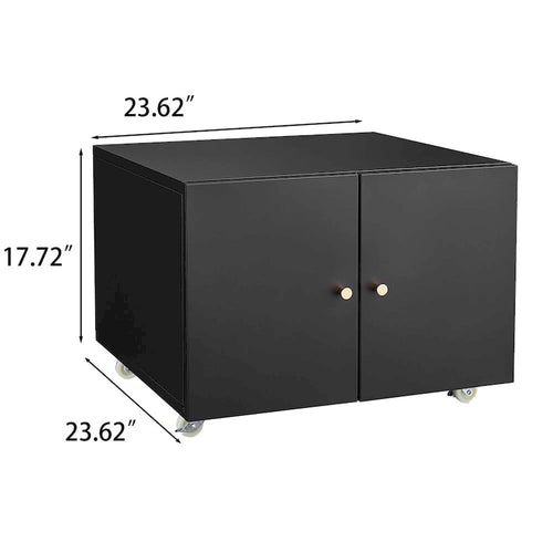 Meuble d'imprimante mobile à 2 portes avec 4 roulettes et étagère réglable – Noir, Acier, Fermeture magnétique