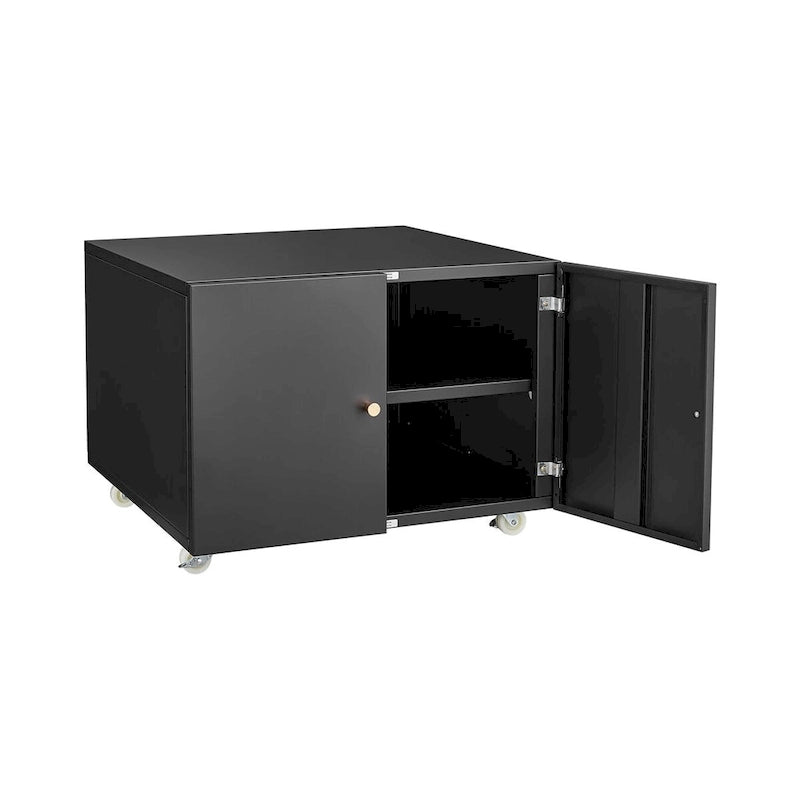 Meuble d'imprimante mobile à 2 portes avec 4 roulettes et étagère réglable – Noir, Acier, Fermeture magnétique