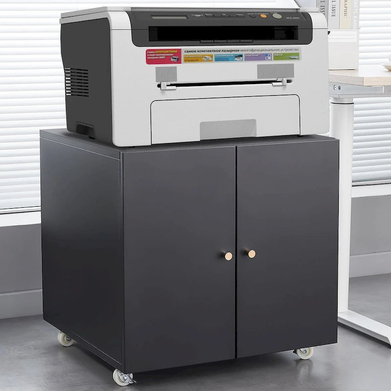 Black 2 Door Metal Copier Stand Mobile File Pedestal
