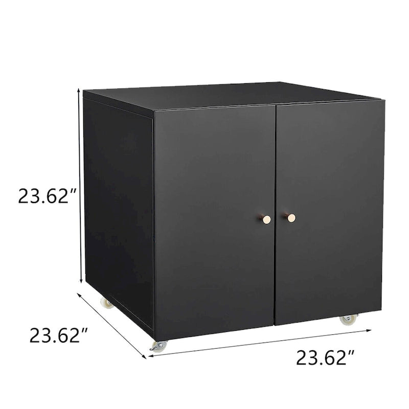 Meuble de rangement à roulettes 2 portes – Noir, métal, étagère réglable