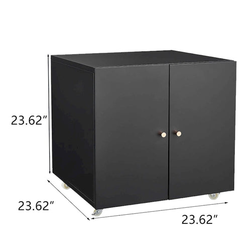 Meuble de rangement à roulettes 2 portes – Noir, métal, étagère réglable