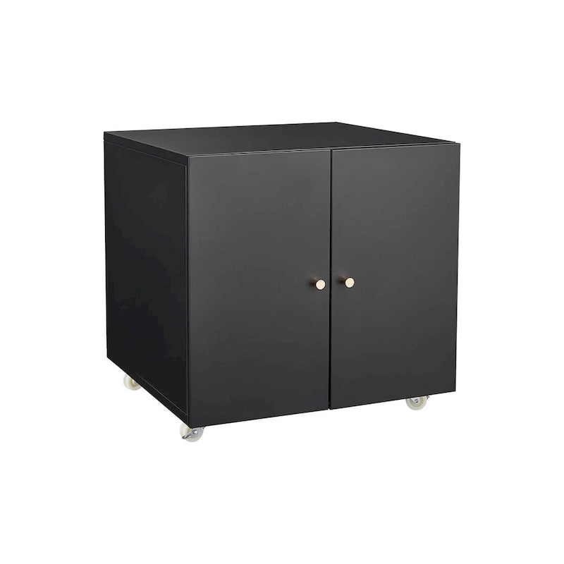 Meuble de rangement à roulettes 2 portes – Noir, métal, étagère réglable