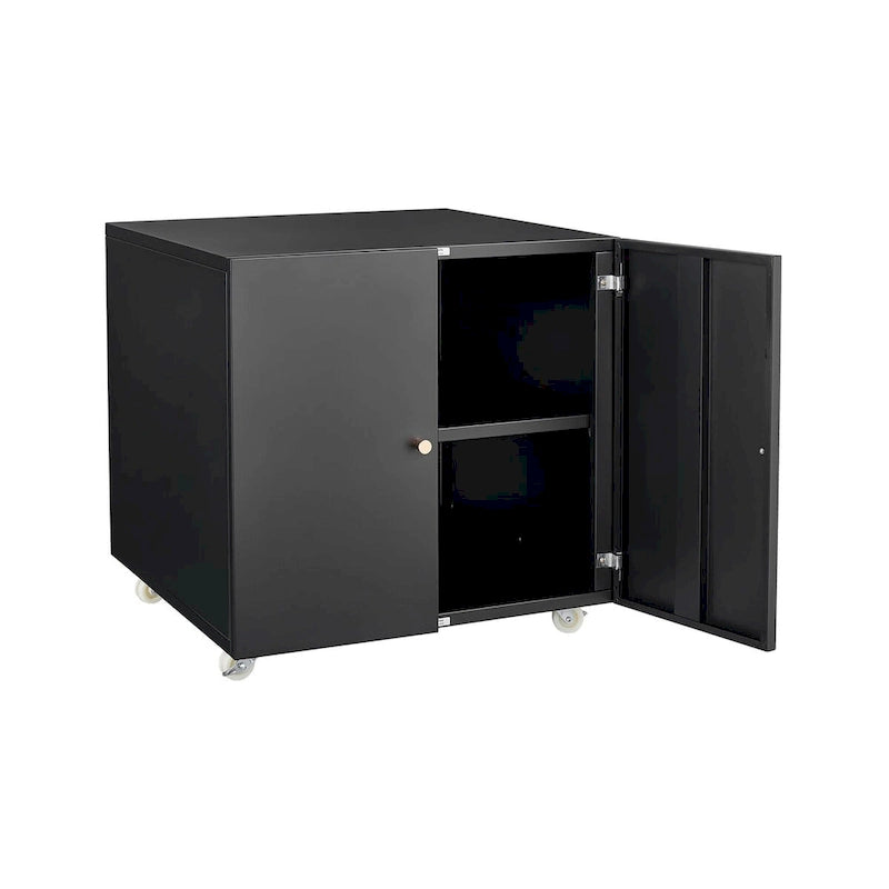 Meuble de rangement à roulettes 2 portes – Noir, métal, étagère réglable