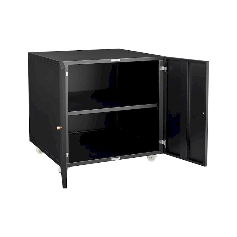 Meuble de rangement à roulettes 2 portes – Noir, métal, étagère réglable