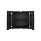 Meuble de rangement à roulettes 2 portes – Noir, métal, étagère réglable