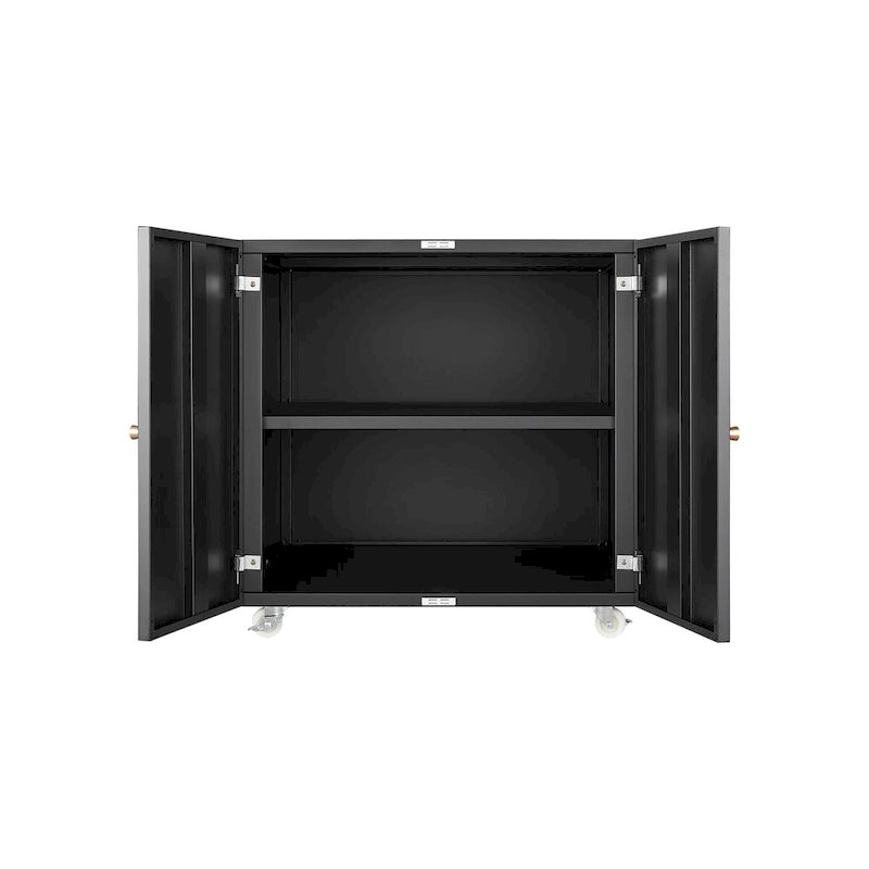 Meuble de rangement à roulettes 2 portes – Noir, métal, étagère réglable