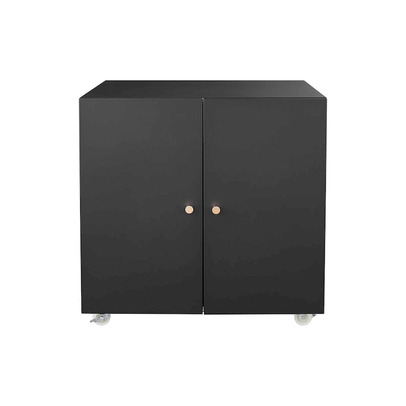 Meuble de rangement à roulettes 2 portes – Noir, métal, étagère réglable