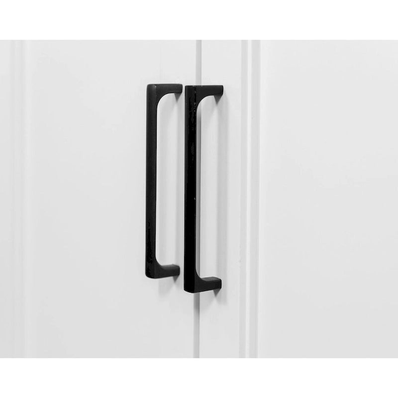 Bibliothèque avec portes Shaker inférieures et panneaux à rainures et languettes – Blanc, finition bois, quincaillerie noire, entièrement assemblée