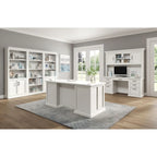 Bibliothèque avec portes Shaker inférieures et panneaux à rainures et languettes – Blanc, finition bois, quincaillerie noire, entièrement assemblée