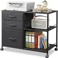 Caisson de classement mobile 3 tiroirs sur roulettes – Noir, finition bois, cadre en acier, roulettes verrouillables