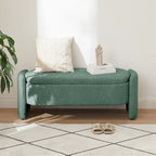 Banc de rangement ovale rembourré – Gris / Vert, polaire d'agneau, 2 places