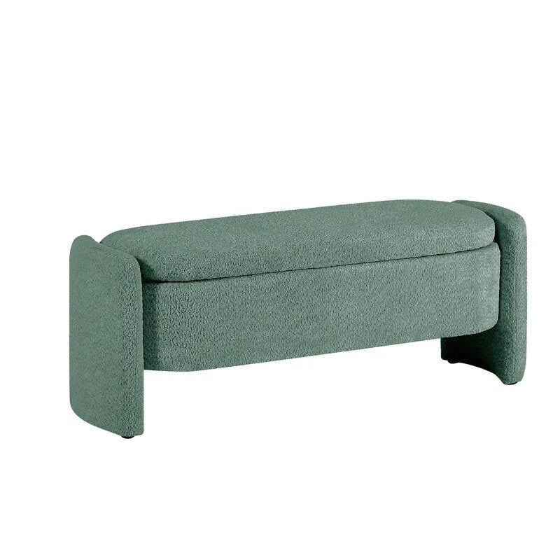 Banc de rangement ovale rembourré – Gris / Vert, polaire d'agneau, 2 places