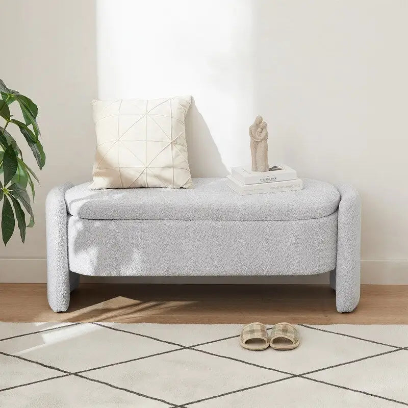 Banc de rangement ovale rembourré – Gris / Vert, polaire d'agneau, 2 places