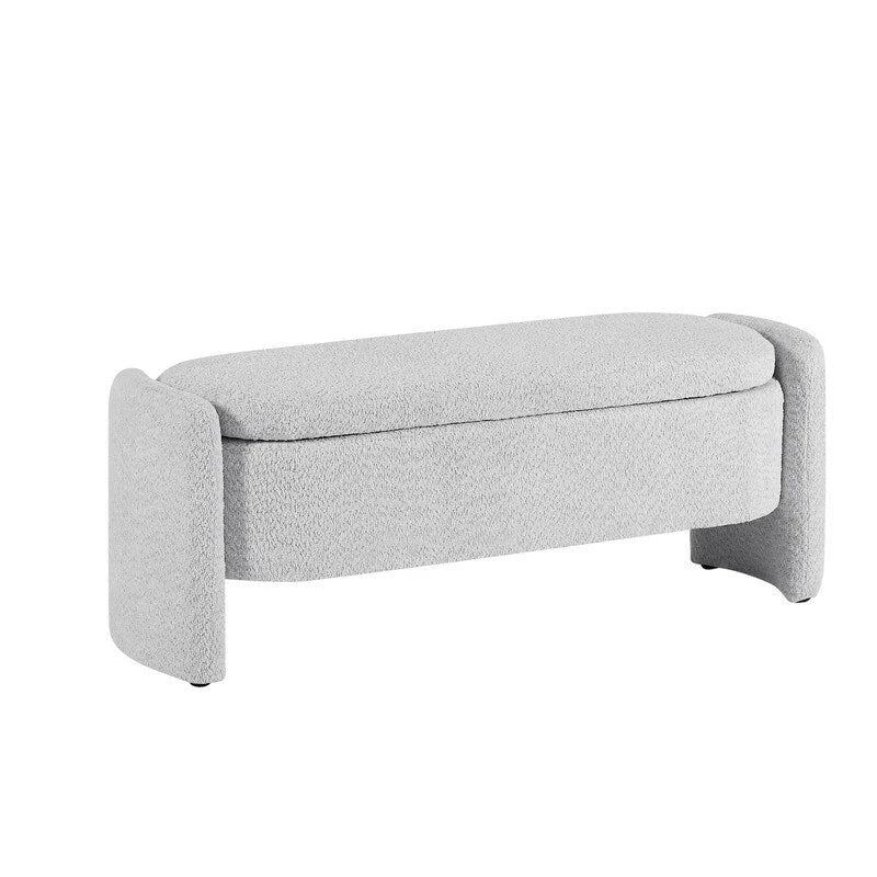 Banc de rangement ovale rembourré – Gris / Vert, polaire d'agneau, 2 places