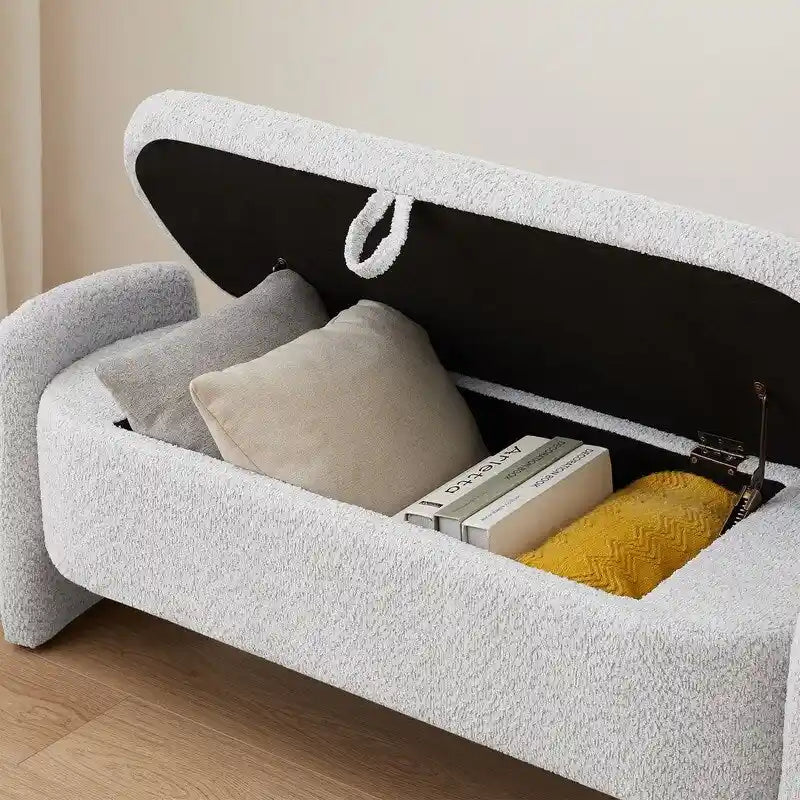 Banc de rangement ovale rembourré – Gris / Vert, polaire d'agneau, 2 places