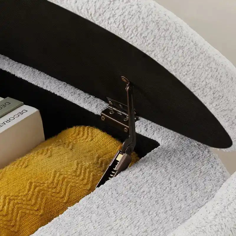 Banc de rangement ovale rembourré – Gris / Vert, polaire d'agneau, 2 places