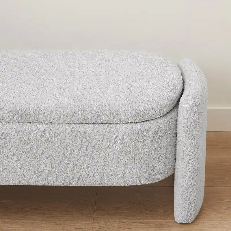 Banc de rangement ovale rembourré – Gris / Vert, polaire d'agneau, 2 places