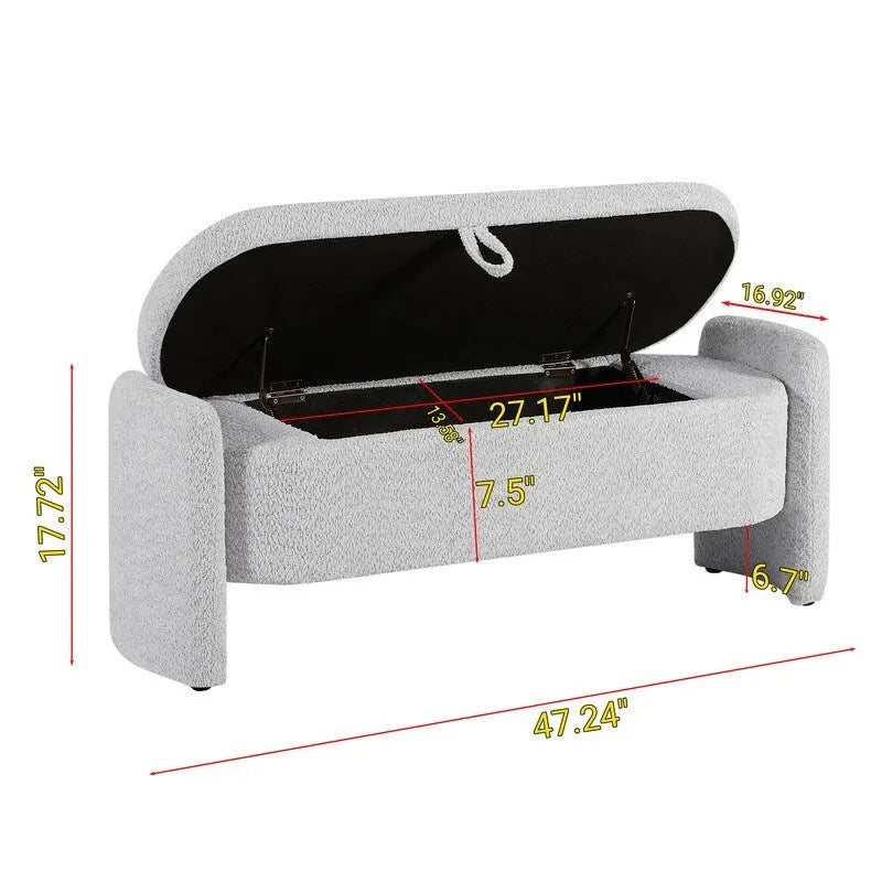 Banc de rangement ovale rembourré – Gris / Vert, polaire d'agneau, 2 places