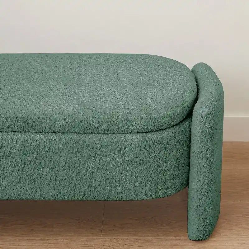 Banc de rangement ovale rembourré – Gris / Vert, polaire d'agneau, 2 places