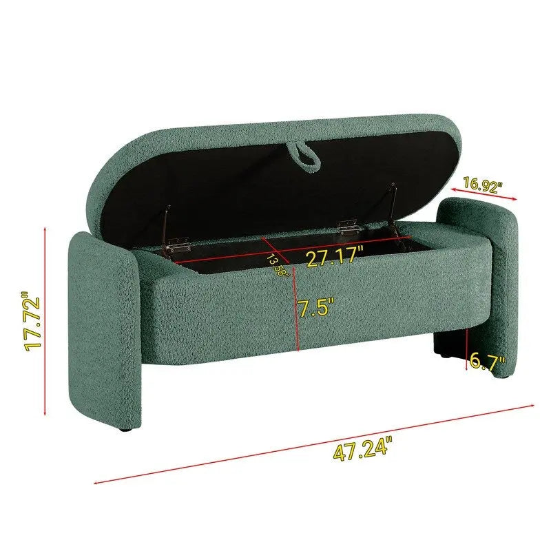 Banc de rangement ovale rembourré – Gris / Vert, polaire d'agneau, 2 places