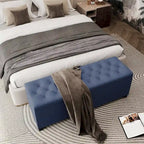 Banc de rangement ottoman à couvercle rabattable – Bleu, lin capitonné, 1 place