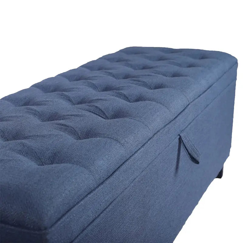 Banc de rangement ottoman à couvercle rabattable – Bleu, lin capitonné, 1 place