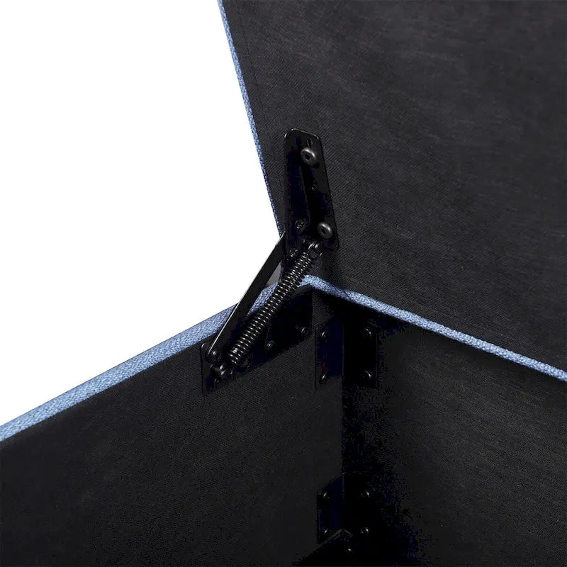 Banc de rangement ottoman à couvercle rabattable – Bleu, lin capitonné, 1 place