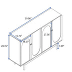 Meuble de rangement Intaglio à 4 portes avec pieds en pin – Blanc, MDF, poignées en bois massif, étagère réglable