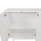Meuble de rangement Intaglio à 4 portes avec pieds en pin – Blanc, MDF, poignées en bois massif, étagère réglable