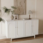 Meuble de rangement Intaglio à 4 portes avec pieds en pin – Blanc, MDF, poignées en bois massif, étagère réglable