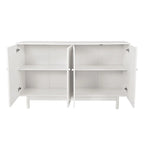 Meuble de rangement Intaglio à 4 portes avec pieds en pin – Blanc, MDF, poignées en bois massif, étagère réglable