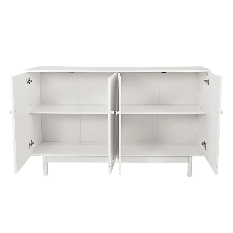 Meuble de rangement Intaglio à 4 portes avec pieds en pin – Blanc, MDF, poignées en bois massif, étagère réglable