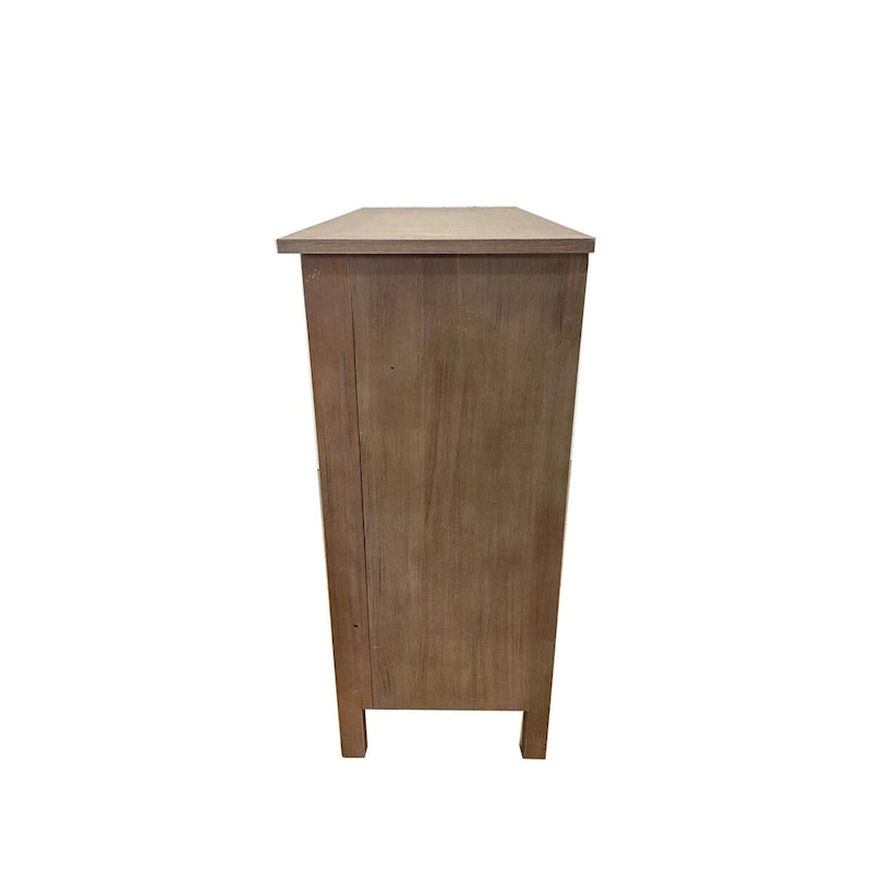 Meuble d'appoint 2 portes en bois sculpté avec placage en bois et pieds en pin – Marron, Panneau de particules, Motif ligne abstrait